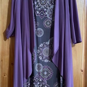 Purple Floral Dress with Cardigan